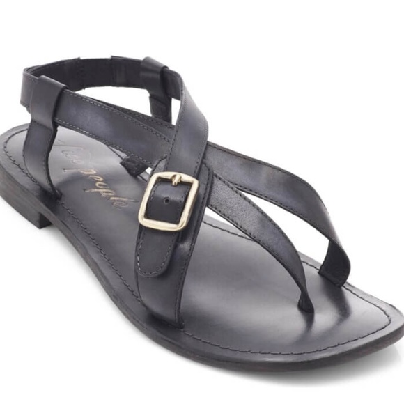 FREE PEOPLE La Risa Black Leather Flat Sandal Summer Strappy Sandal 39.5 - Picture 3 of 12